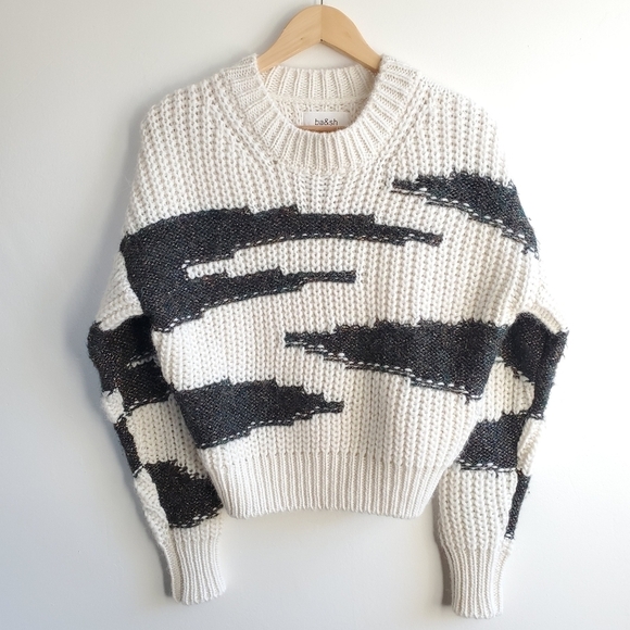 BA&SH Cacilie Metallic Intarsia-Knit Alpaca/Wool Ivory Sweater New Size 0/XS - Picture 11 of 16